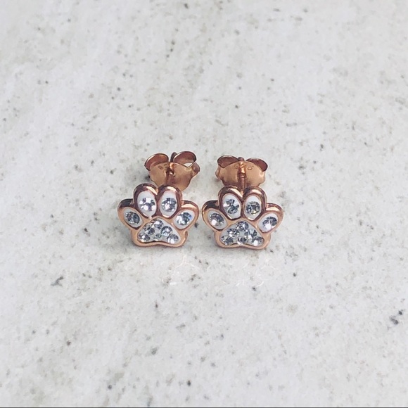 Jewelry - 925 Sterling Silver Rose Gold Paw Print Earrings